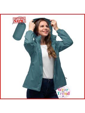 Waterproof Packable Rain Jacket Lightweight Hooded Windbreaker